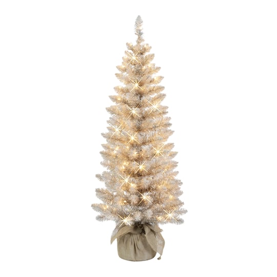 4ft. Pre-Lit Rose Gold Artificial Christmas Tree in Burlap Sac, Clear Lights